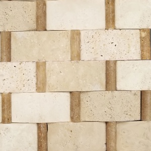 2" x 4" Cambered Ivory-Noche Pencil Basketweave Mosaic