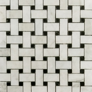 1" x 2" Tumbled Basket Weave w/Black Marble Mosaic